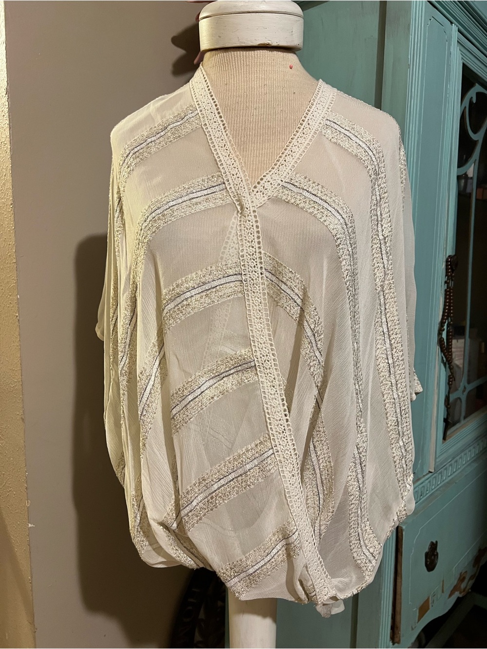 Bishop + Young Anthropologie Drape Front Tunic Boho Kimono Shirt Size Large L